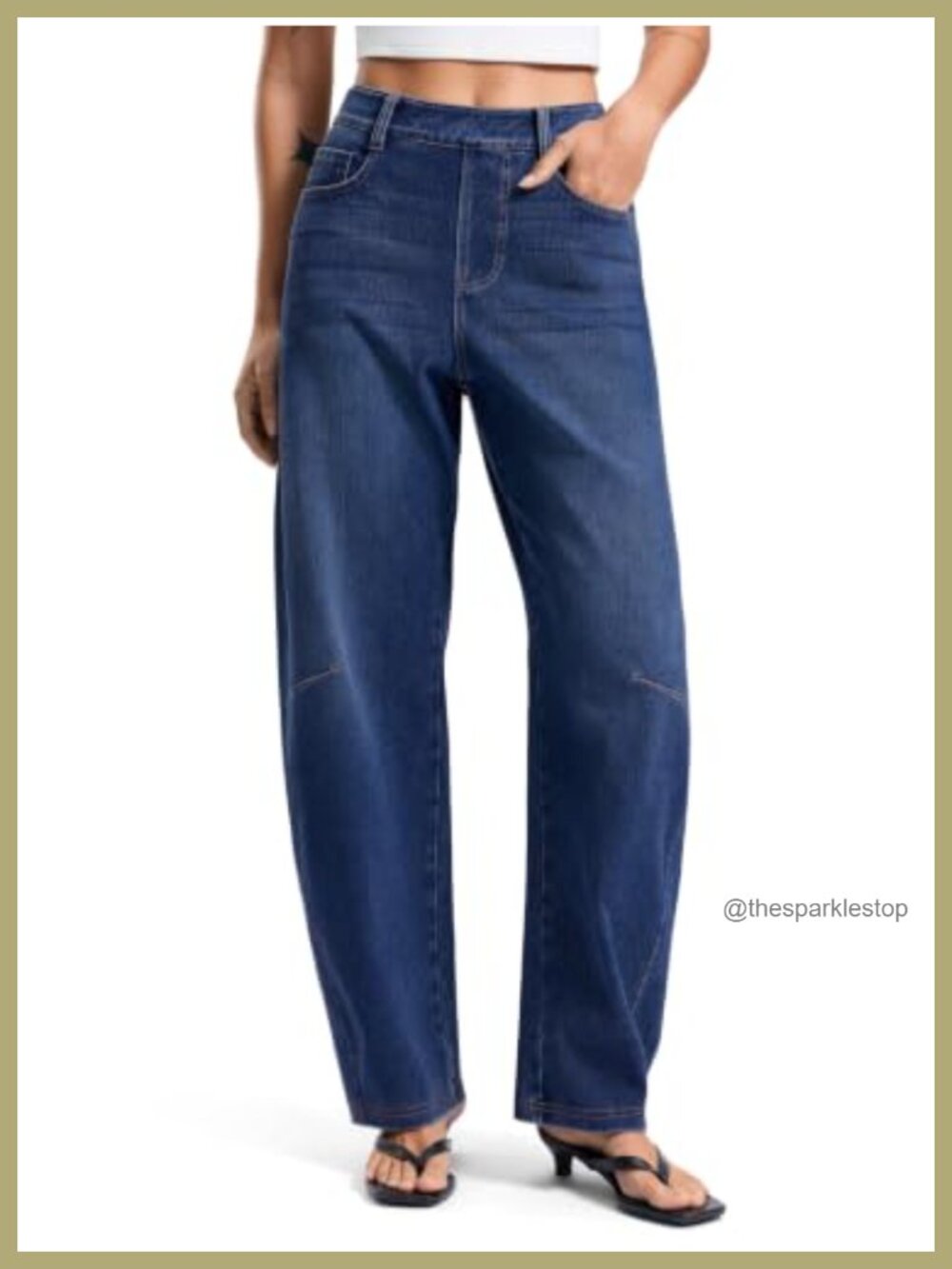 Stretch Denim Barrel Jeans Baggy Pull On High Rise 5 Pocket Denim Pants